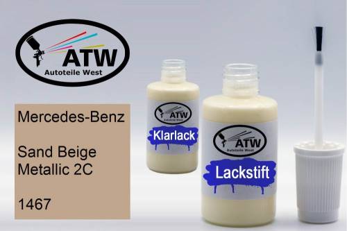 Mercedes-Benz, Sand Beige Metallic 2C, 1467: 20ml Lackstift + 20ml Klarlack - Set, von ATW Autoteile West.